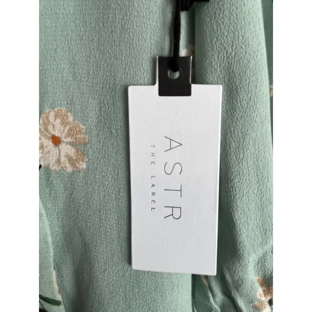 ASTR The Label Wrap Blouse NWT Women's S Sage Floral Puff Sleeve Boho Romantic